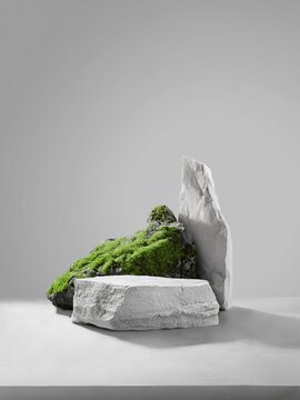 3D premium gray plaster base artistic minimalist rendering background. Exquisite skin care and cosmetics exhibition design.