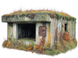 Abandoned war bunker, isolated on white background, clip art style