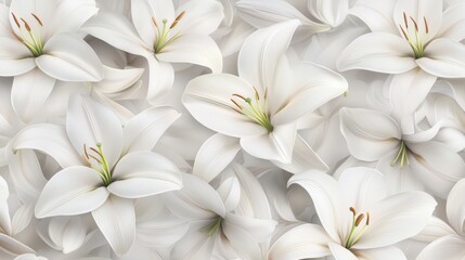 Fototapeta premium A calming floral pattern of overlapping white lilies, with soft light enhancing their elegance.