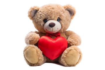 Close-up of teddy bear holding red heart symbolizing love