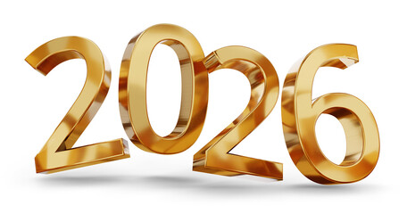 year 2026 golden symbol, 3d-illustration