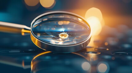 Magnifying glass focused on a tiny defect in a manufactured part, defect detection, precision in quality control
