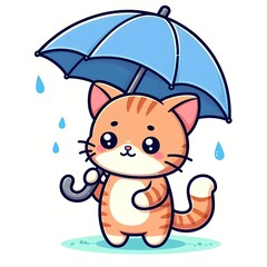 Cute Cat Holding Umbrella Cartoon Vector Icon Illustration
