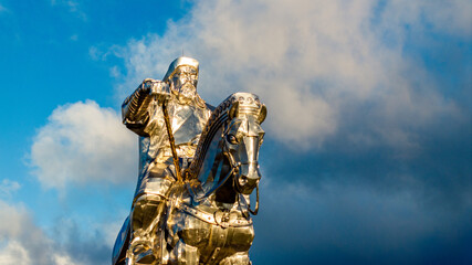 Fototapeta premium Mongolian ruler horse statue with dramatic sky detail