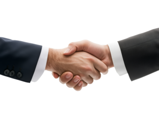 A businessman shaking hands with a client, wearing formal suits, isolated on transparent background