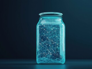 A glowing jar filled with intricate patterns, creating a mesmerizing effect against a dark background.