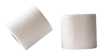 Side view set of white tissue paper rolls isolated with clipping path in png file format