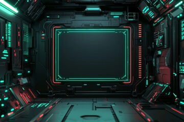 Fototapeta premium Immerse yourself in a sleek, cyberthemed interface with vibrant neon elements, ideal for gamers and streamers. Create captivating virtual displays that enhance your gaming and streaming experiences