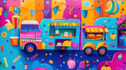 Obraz premium Vibrant and Colorful Street Food Trucks Festival Scene