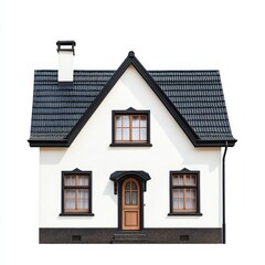 Obraz premium Black and White House with Brown Door and Windows, isolated, house, exterior, white, black, brown
