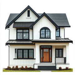 Obraz premium Modern Farmhouse with Black Trim and Metal Roof, farmhouse, modern home, exterior design