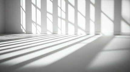 Obraz premium Window Light Shadow on White Floor, minimal, abstract, interior design, shadows, light