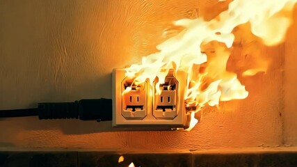 A power strip with a catching fire electrical plug.