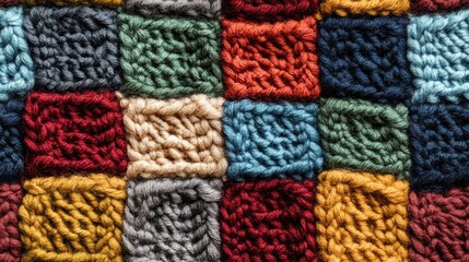 Fototapeta premium Seamless background featuring a knitted texture that mimics wool showcasing a variety of multicolored squares