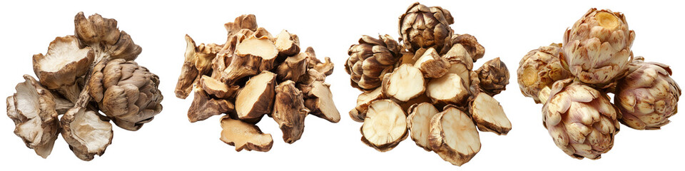 Fototapeta premium Topinambur/Jerusalem artichoke - Nutty and crunchy great in salads Isolated on Clear White Background Highly Detailed 