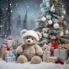 A Teddy Bear Christmas Winter Wonderland, Toys and Christmas Tree