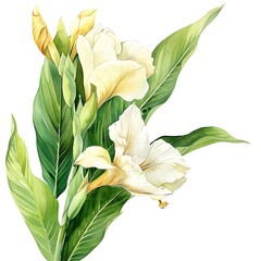 Watercolor White Canna Lily Isolated on White Background. Beautiful Canna Lily Flower