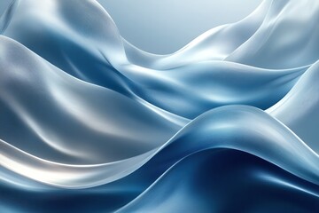 Obraz premium Elegant blue fabric waves flowing smoothly, creating a calming and serene atmosphere with a beautiful sheen, perfect for backgrounds or design elements.