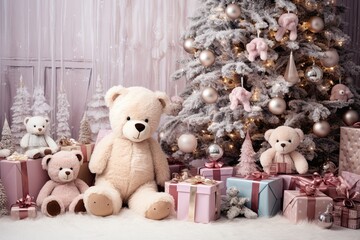 A Teddy Bear Christmas Winter Wonderland, Toys and Christmas Tree