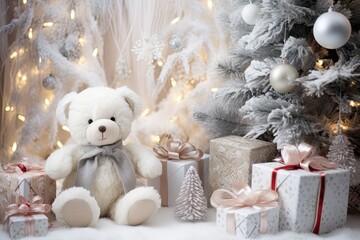 A Teddy Bear Christmas Winter Wonderland, Toys and Christmas Tree