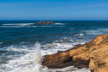 Waves Crashing at Devils Punchbowl, Oregon Coast, Summer, Oregon