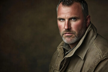 Obraz premium Stylish Middle-Aged Man in Modern Casual Attire, Radiating Confidence and Charisma, Ideal for Professional and Lifestyle Photography in a Studio Setting