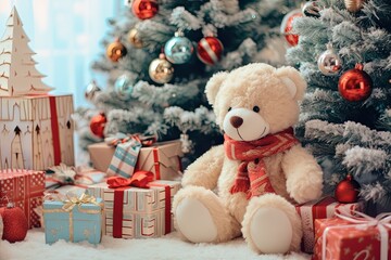 A Teddy Bear Christmas Winter Wonderland, Toys and Christmas Tree