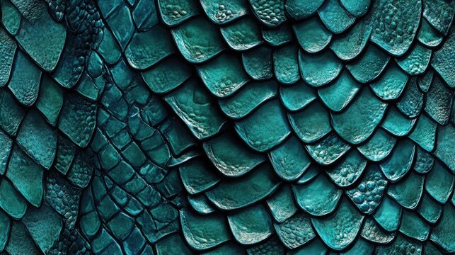 Snake Skin Print Venomous Dragon Imitation Elapidae Close up Background Hand Drawn Green and Aqua Menthe Aspid Pattern Seamless Aspid Pattern African Safari Leather Illustration