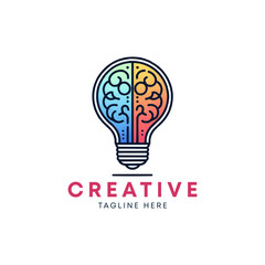 creative bulb logo design with line art style. colorful Bulb and brain logo design concept