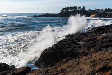 Waves Crashing on Rocks, Oregon Coast, USA