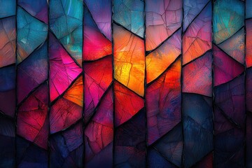 Obraz premium Vibrant stained glass mosaic pattern with abstract geometric shapes and colors