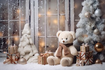 A Teddy Bear Christmas Winter Wonderland, Toys and Christmas Tree