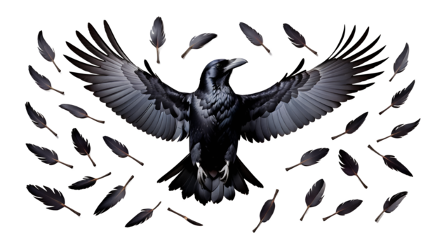  white background drawn flying raven bird raven logotype silhouette emblem wing black feather illustration flying white background drawing symbol animal drawn nature crow dark design gothic graphic