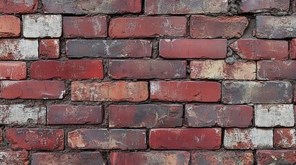 Fototapeta premium Weathered Red Brick Wall with White Mortar