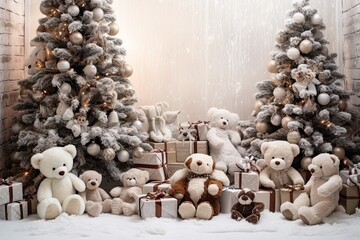 A Teddy Bear Christmas Winter Wonderland, Toys and Christmas Tree