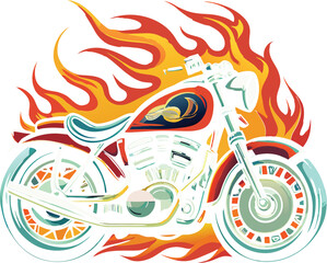 Fototapeta premium Vector-style t-shirt design featuring a classic motorcycle with flames. Generative AI.