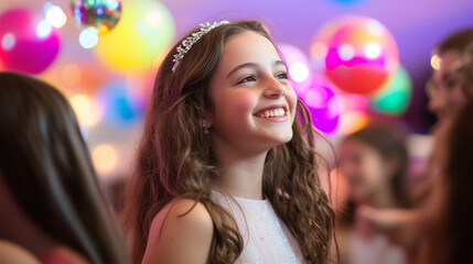 Fototapeta premium A girl with a tiara is smiling at the camera