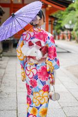 People wearing Kimono in Kyoto, Japan. Japanese traditional background.