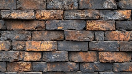 Obraz premium Weathered Brick Wall with Burnt and Orange Bricks