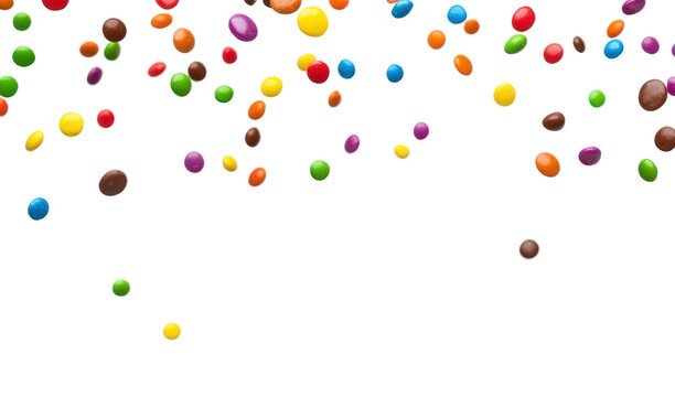 PNG Colorful candies falling on white