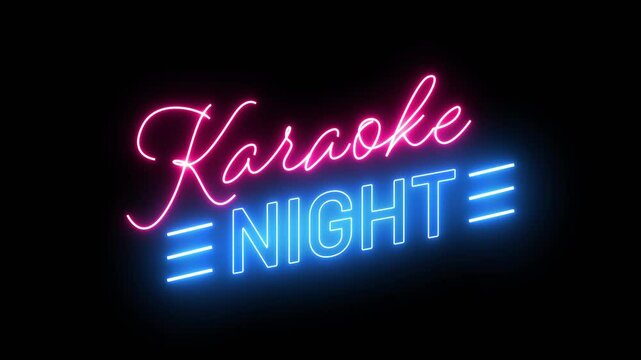 Neon Karaoke Night Sign Glowing in Dark Background