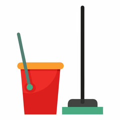 Mop and Bucket Vector Illustration on White Background for Cleaning Graphics