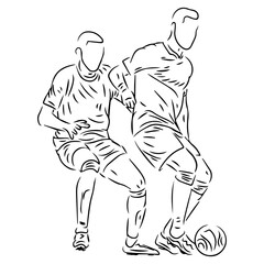 two football player fighting for the ballline art illustration