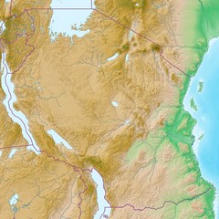 Blank physical topographic map of Tanzania
