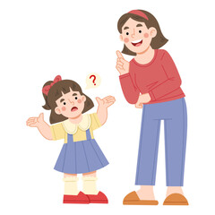 Vector illustration of girl asking mom