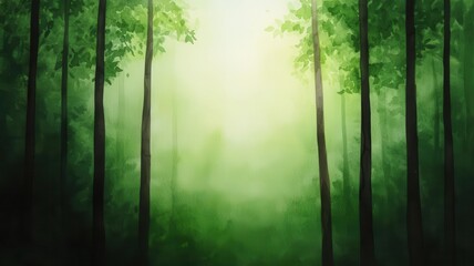 Obraz premium Lush green forest, subtle interplay of light and shadow, natural beauty, watercolor style