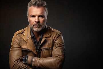 Obraz premium Portrait of a Middle-Aged Man Exuding Confidence and Elegance, Perfect for Professional and Lifestyle Imagery in a Casual Yet Sophisticated Setting