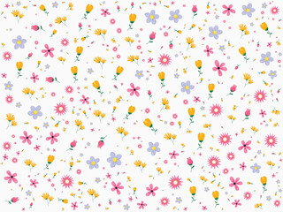 Cute floral background vector, white daisy flower print, wallpaper with random doodles, seamless repeat pattern.