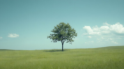 Obraz premium A lone tree standing in a grassy meadow.