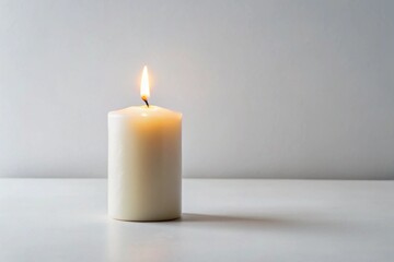 Minimalist Photo of a Lit Candle on a White Surface Against a Grey Background